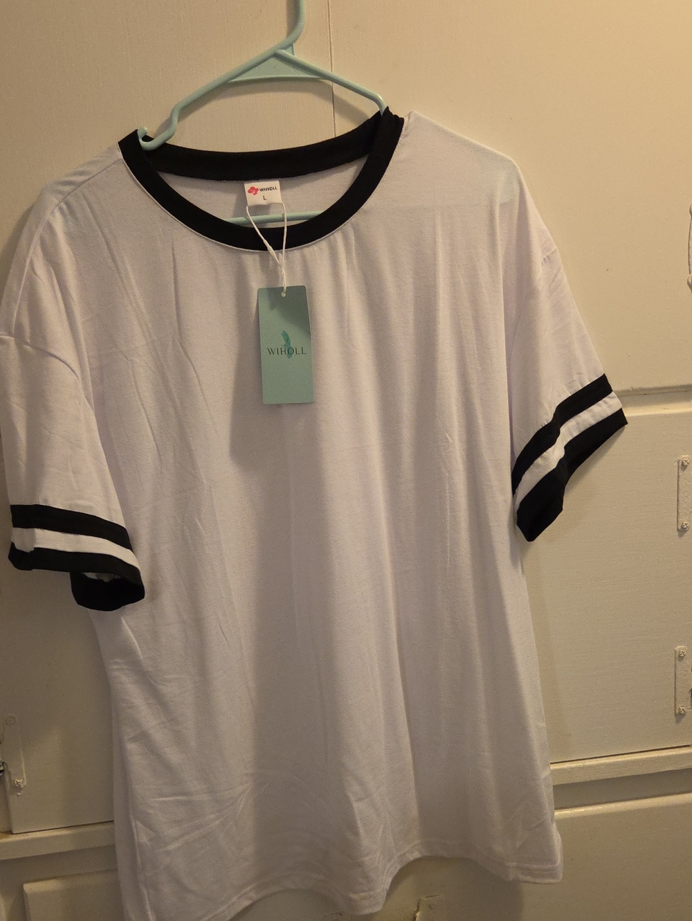 Wiholl White Short Sleeve Ringer Tee with Black Trim